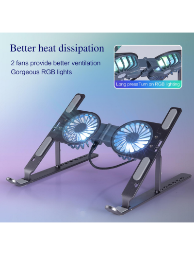 Portable LapTop Metal Stand With 2 RGB Fans	