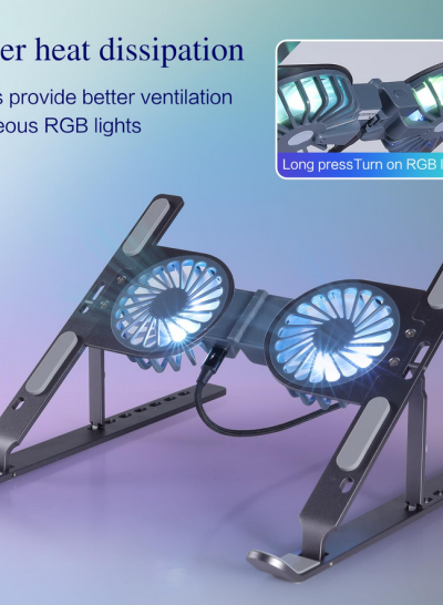 Portable LapTop Metal Stand With 2 RGB Fans	