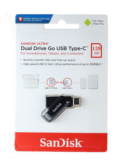 SanDisk 128GB Ultra Dual Drive Go USB 3.0 & Type-C Flash Drive 