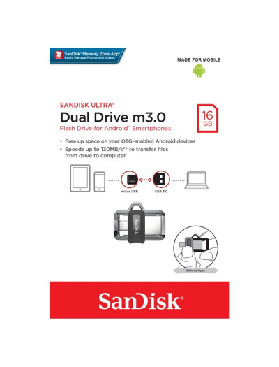 SanDisk 16GB Ultra Dual Drive USB 3.0 & Micro USB Flash Drive 