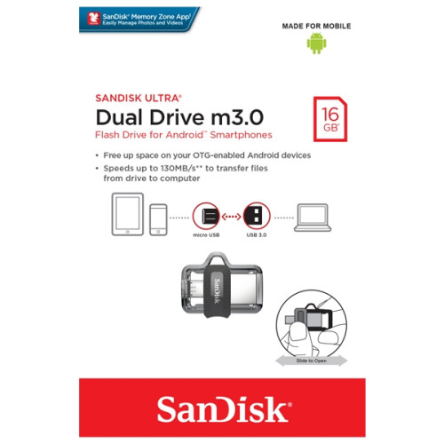 SanDisk 16GB Ultra Dual Drive USB 3.0 & Micro USB Flash Drive