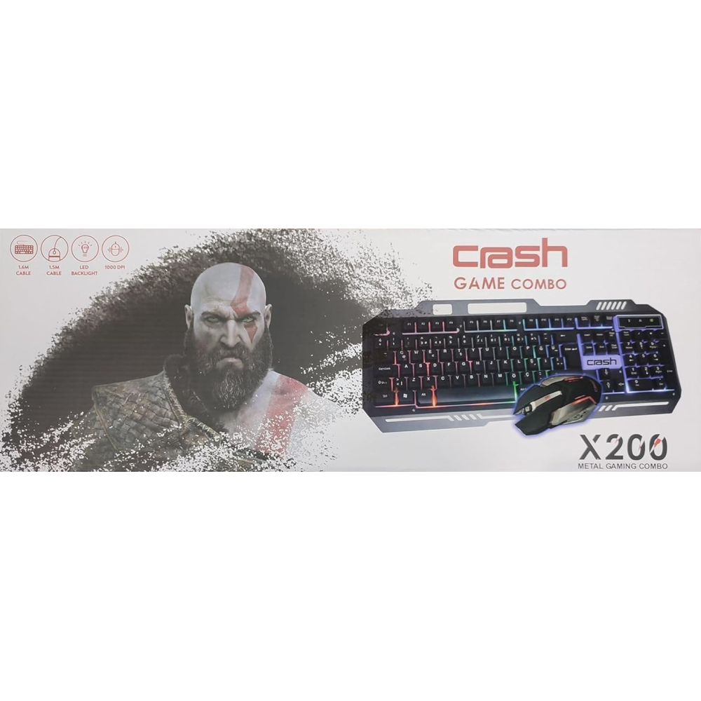 Crash X200 Metal Game Combo Keyboard & Mouse USB - X200