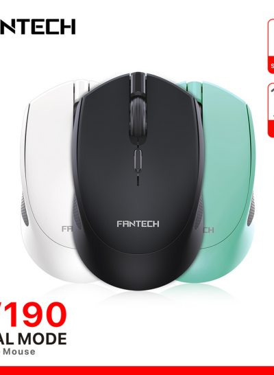 Fantech W190 Silent Switch Ambidextrous Office Black Mouse, Supports both Bluetooth & 2.4GHz wireless 