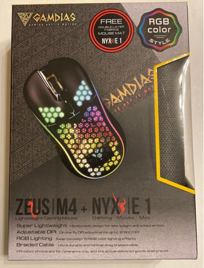 GAMDIAS Zeus M4 RGB Gaming Mouse 12,800 DPI + NYX E1 Mouse Pad 23.5 X 18 CM 