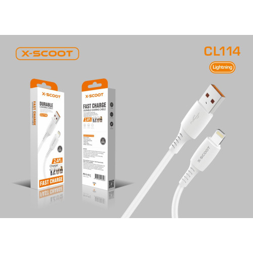 X-SCOOT CL114 2.4A Fast Charging and Data Transfer USB To Lightning 1M
