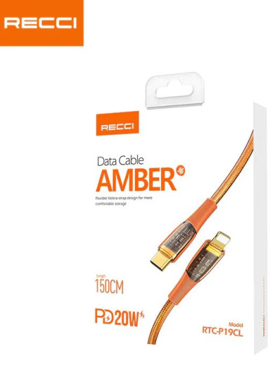 RECCI RTC-P19CL AMBER PD20W TYPE-C TO LIGHTNING LED CABLE 1.5M