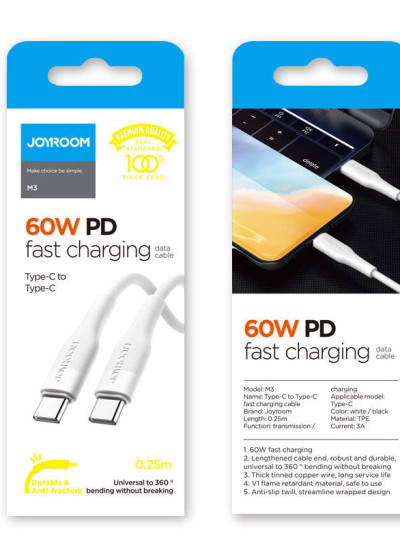 JoyRoom M3 Type-C To Type-C 60W PD Fast Charging Cable 0.25M 