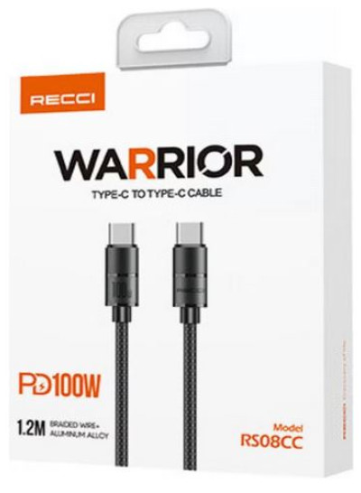 Recci RS08CC Type-C To Type-C Pd Cable Warrior Series 100W Fast Charging 1.2M