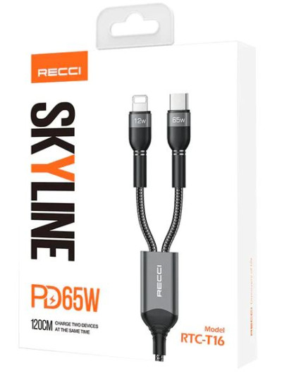 Recci RTC-T16 Cable 2 In 1 Type-C To USB-C & Lightning 65W 1.2M