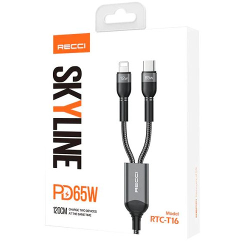Recci RTC-T16 Cable 2 In 1 Type-C To USB-C & Lightning 65W 1.2M