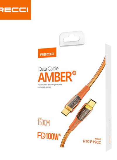 RECCI RTC-P19CC AMBER 100W TYPE-C TO TYPE-C FAST CHARGING CABLE 1.50M