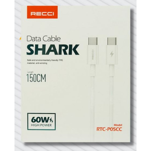 Recci RTC-P05CC Shark Type-C To Type-C PD 60W Fast Charging Cable 1.5M
