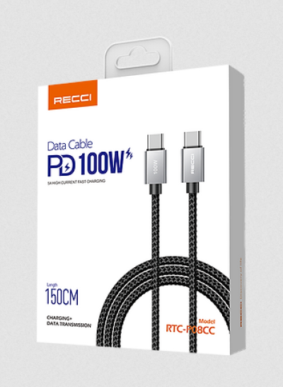 Recci RTC-P08CC Type-C To Type-C Pd 100W Fast Charging Cable 1.5M 