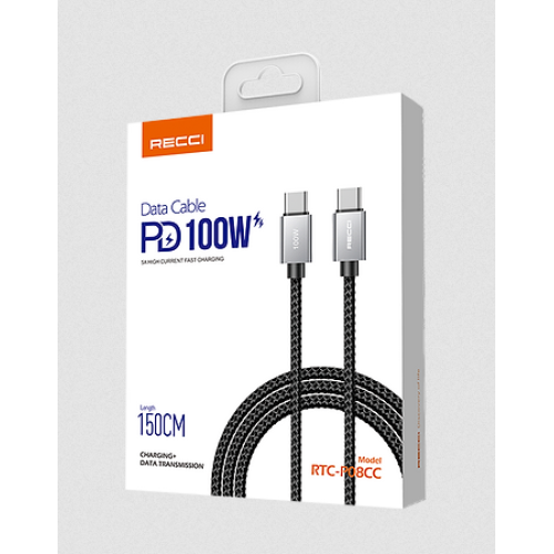 Recci RTC-P08CC Type-C To Type-C Pd 100W Fast Charging Cable 1.5M