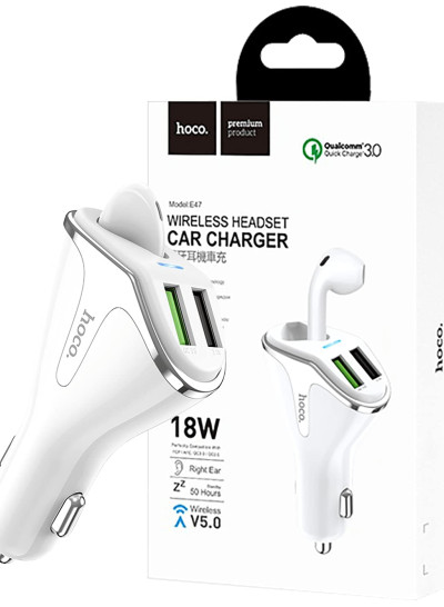 HOCO E47 Traveller Wireless Headset Car Charger 18W - White 