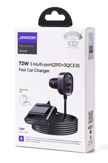 Cargador Rápido de Coche Joyroom JR-CL05 5-Port - 2x PD USB-C, 3x QC3.0 USB  - 72W
