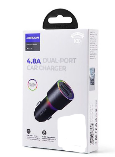 JOYROOM JR-CL10 Car Charger 2x USB 4.8A Fast Charging RGB LED - Black