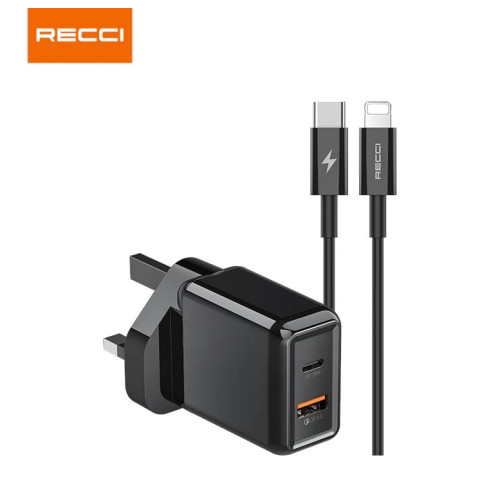 Recci RC28CL charger kit travel Type-C to Lightning PD20W fast charge dual output USB-A