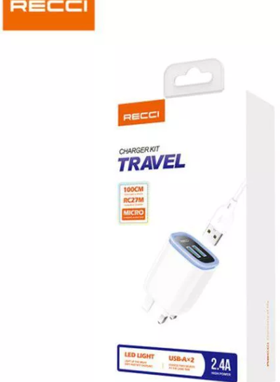 Recci RC27M Travel Charger 2.4A 2 Ports With Micro USB Cable