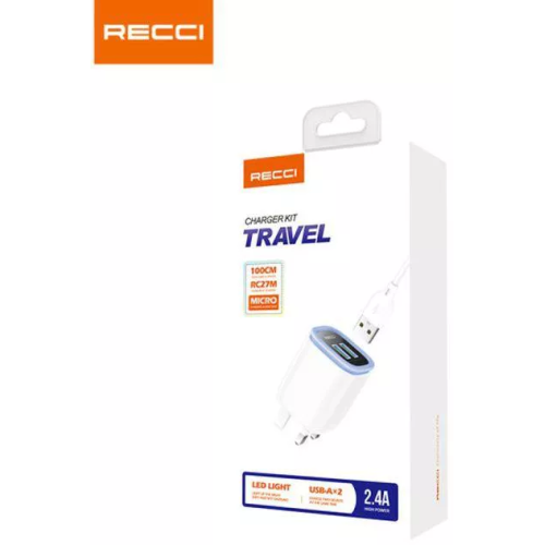 Recci RC27M Travel Charger 2.4A 2 Ports With Micro USB Cable