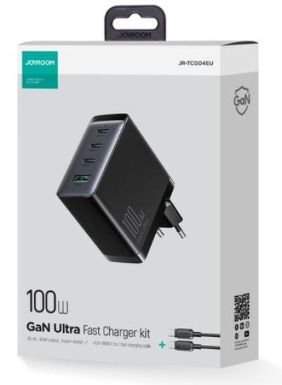 JOYROOM JR-TCG04EU 100W 3C1A Fast Charger-Black+100W C to C Cable 1.2m - Black 