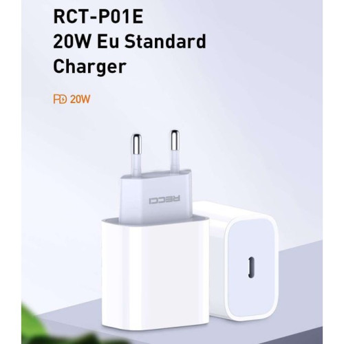 Recci RCT-P01E Super fast charging 20W PD 3.0 type c output charger wall