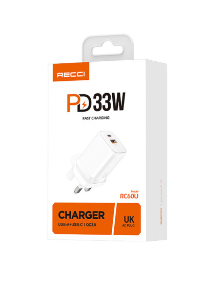 Recci RC60E Smart Charger 33W 2 Ports PD+QC3.0