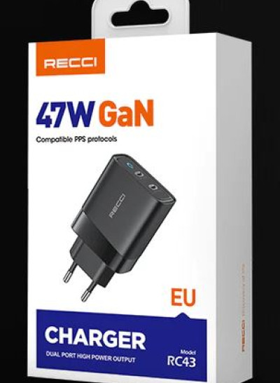 Recci RC43 Smart Charger 47W 2 Ports PD+PPS