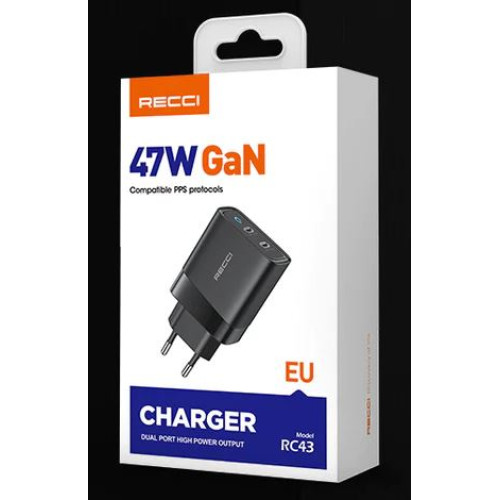 Recci RC43 Smart Charger 47W 2 Ports PD+PPS