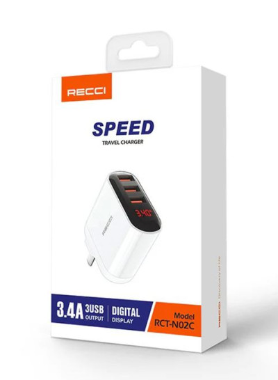 Recci RCT-N02C Speed Charger 3.4A 3 Ports LED