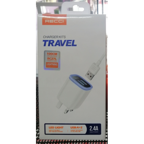 Recci RC27L Full Charger With 100CM Lightning Cable