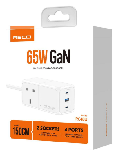 Recci RC48U Desktop Charger 65W GaN 3 Ports PD+QC3.0 For Laptop and Mobile