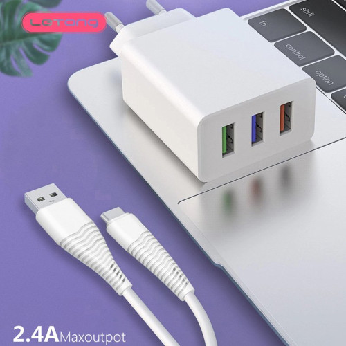 Letang LT-TZ-36 Wall Charger Type-C Cable 2.4A Fast Charging 3USB